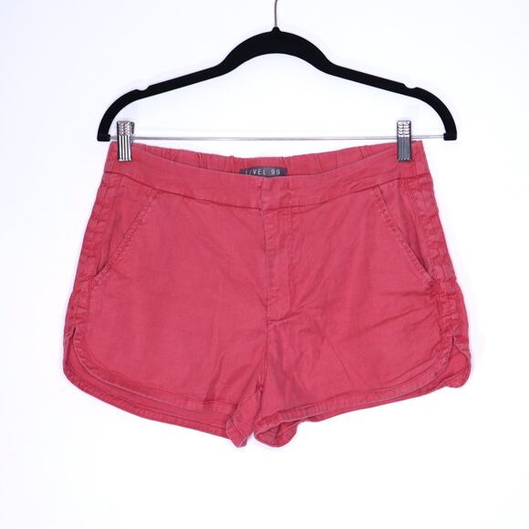 LEVEL99 Helen Trouser Shorts Coral Red Linen Blend Back Elastic Waist Women's 27 - Picture 1 of 10